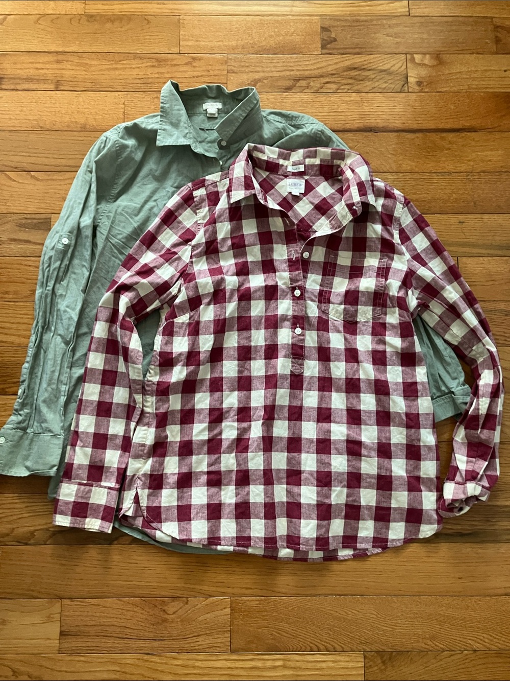 J. Crew Factory Women’s Bundle of 2 Green and Red Checked Perfect Shirt - Large